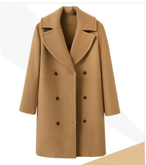Damen Eleganter Doppelreiher-Wollmantel mit weitem Kragen und praktischen Taschen Drune