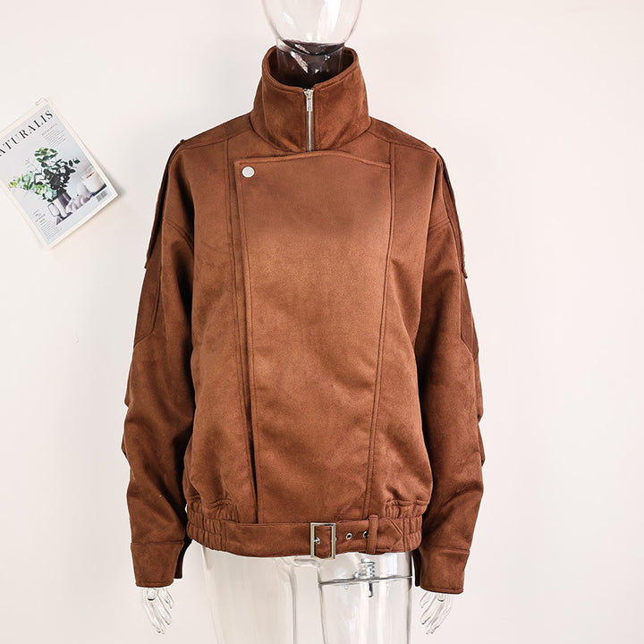 Damen Kunstlederjacke mit modernem Stehkragen und praktischen Reißverschlusstaschen Drune
