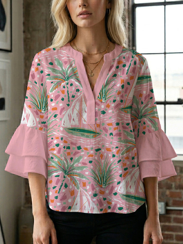 Damen Bluse mit Rüschendetails und auffälligem Animal-Print Drune