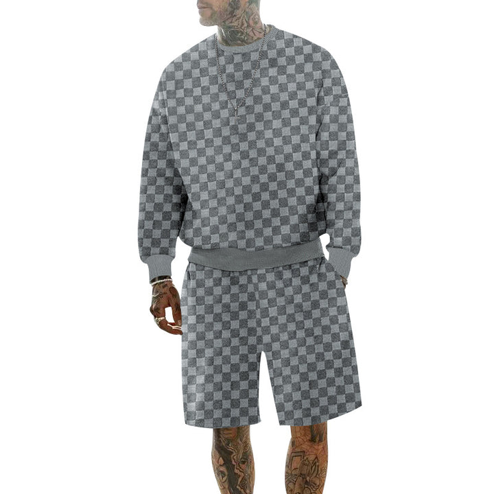 Herren nan oversized Waffelstrick-Lounge-Set mit Crewneck-Sweatshirt und knielangen Bermuda-Shorts Drune