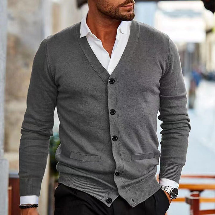 Herren nan Feinstrick V-Ausschnitt Cardigan mit Knopfleiste und Eingrifftaschen Drune