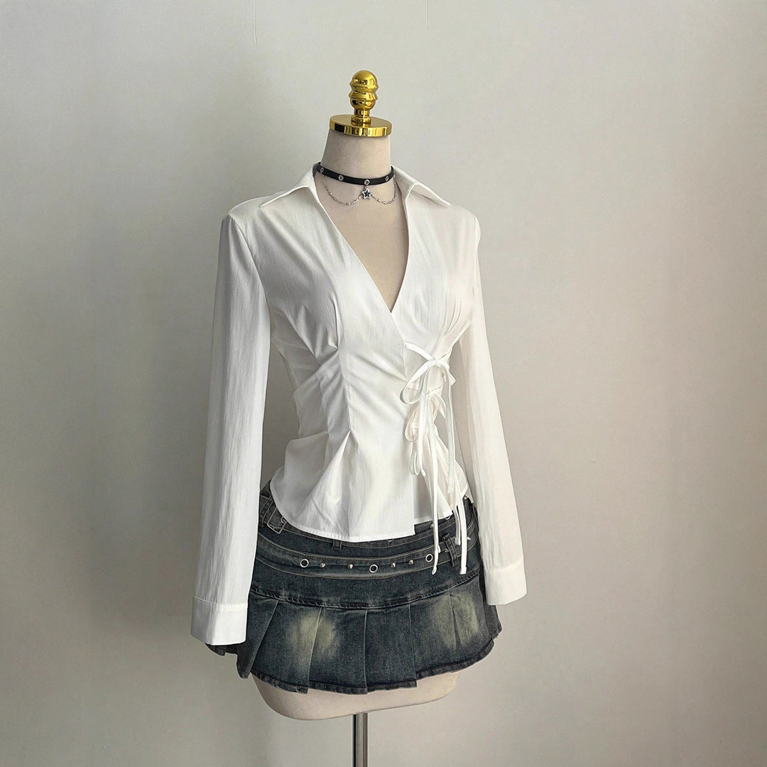 Damen Elegantes Wickeloberteil mit feinen Rüschendetails Drune