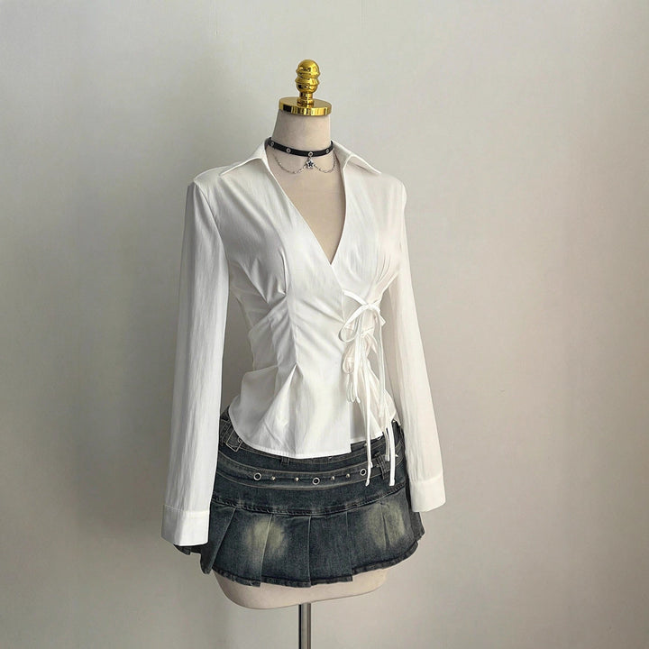 Damen Elegantes Wickeloberteil mit feinen Rüschendetails Drune