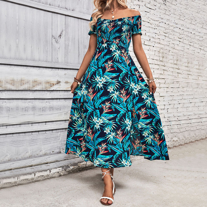 Damen Luftiges Maxikleid mit schulterfreien Design und floralem Druck Drune