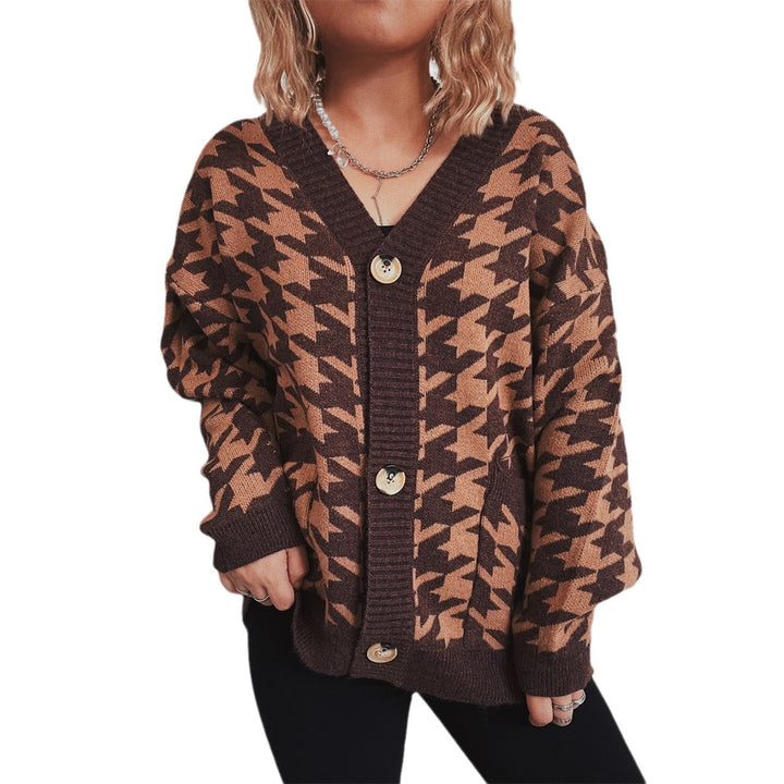 Damen lässige Strickjacke mit modernem Hundezahlenmuster Drune