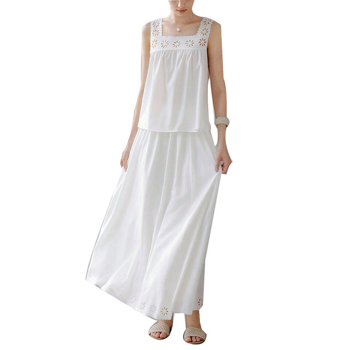 Damen luftiges Maxikleid mit Spitzenakzenten und verstellbaren Trägern Drune