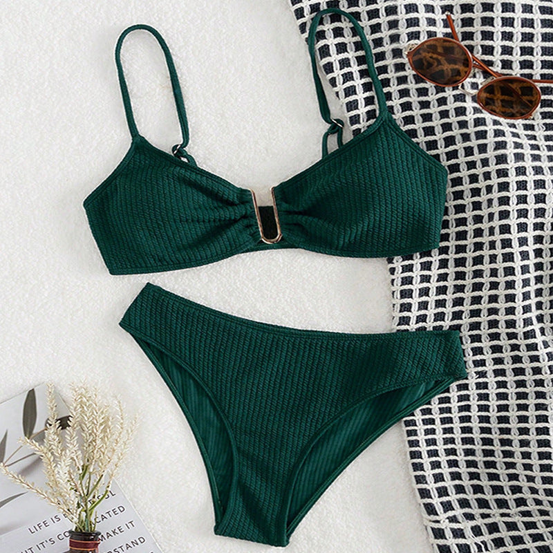 Damen Hoch tailliertes Bikini-Set mit dekorativem Multi-Detail Drune