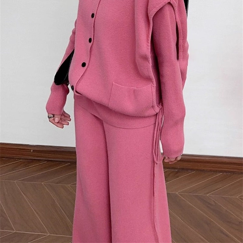 Damen gemütlicher Strickblazer mit Knopfverschluss und Taschen Drune