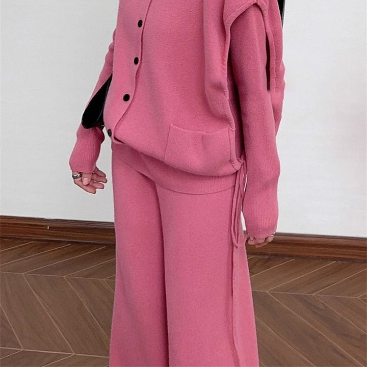 Damen gemütlicher Strickblazer mit Knopfverschluss und Taschen Drune