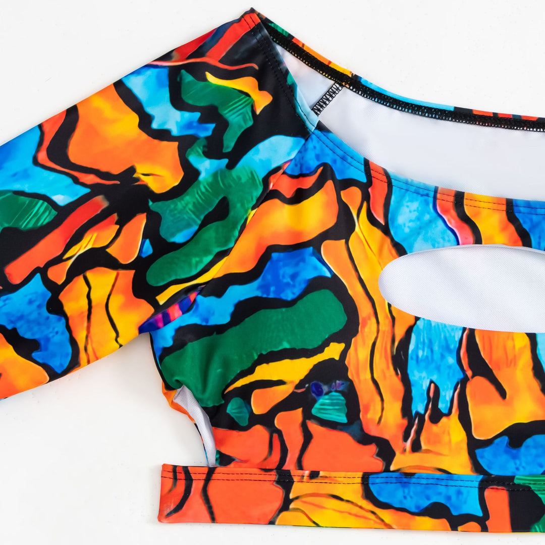 Damen Crop-Top Bikini mit langen Ärmeln und modischem Ausschnitt Drune