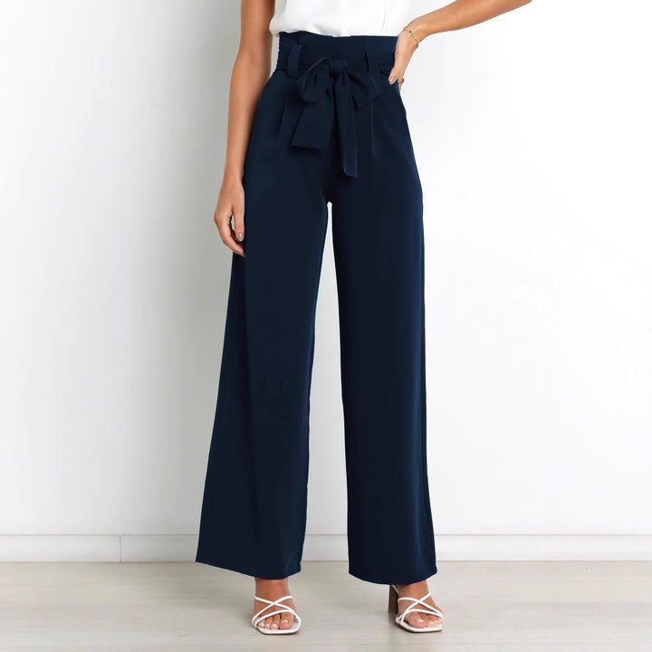 Damen Weit geschnittene High-Waist-Hose mit Binde-Gürtel und Taschen Drune