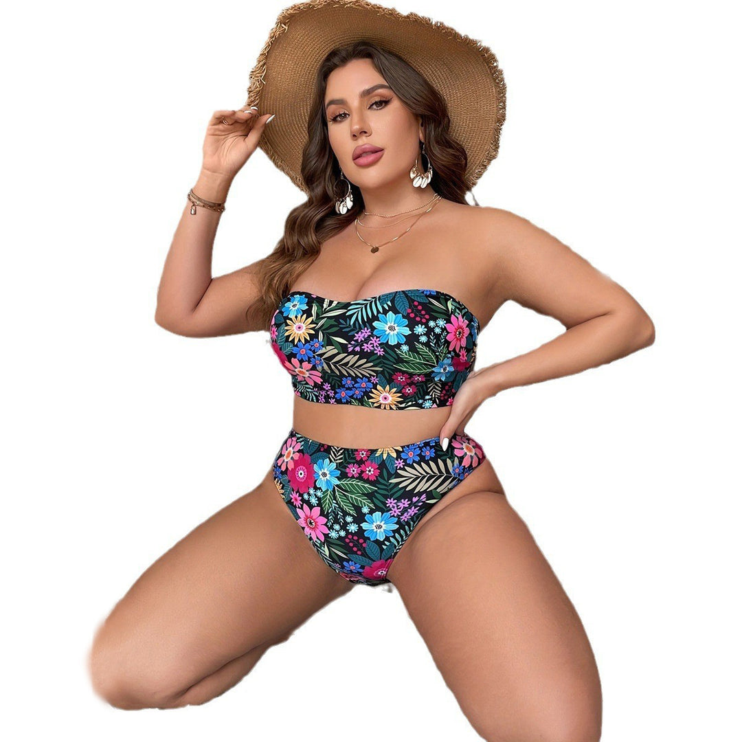 Damen Bandeau-Bikini mit floralem Design und hohem Bundeschnitt Drune