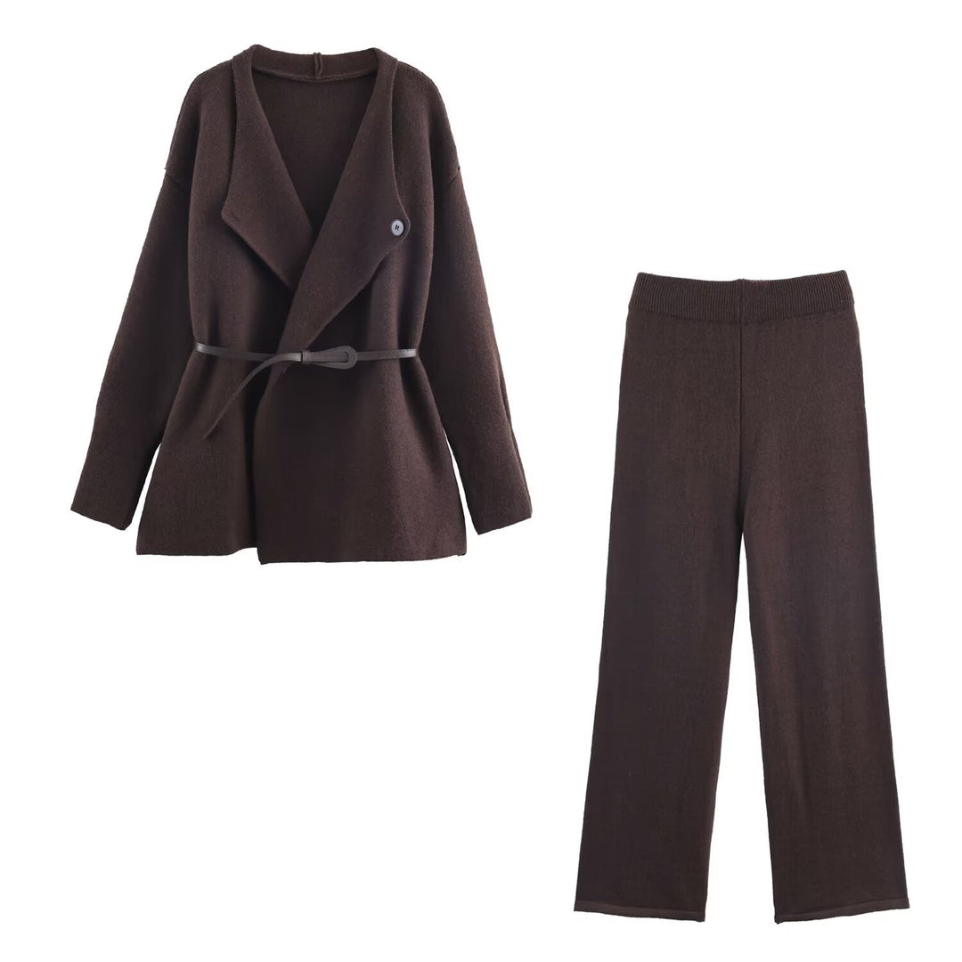 Damen Modisches Blazer-Set mit Bindegürtel und weitem Schnitt Drune