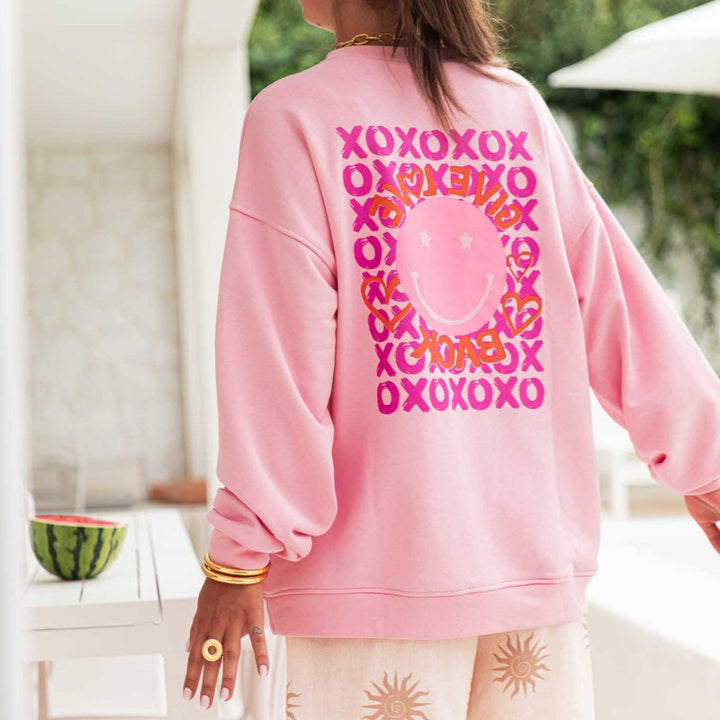 Damen lässiges Sweatshirt mit kreativem Motiv und weit geschnittenen Ärmeln Drune