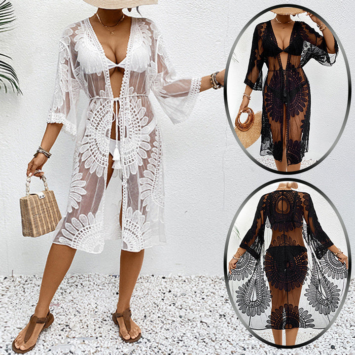 Damen Schicker Häkel-Strandüberwurf mit voluminösen Ärmel und elegantem Design Drune