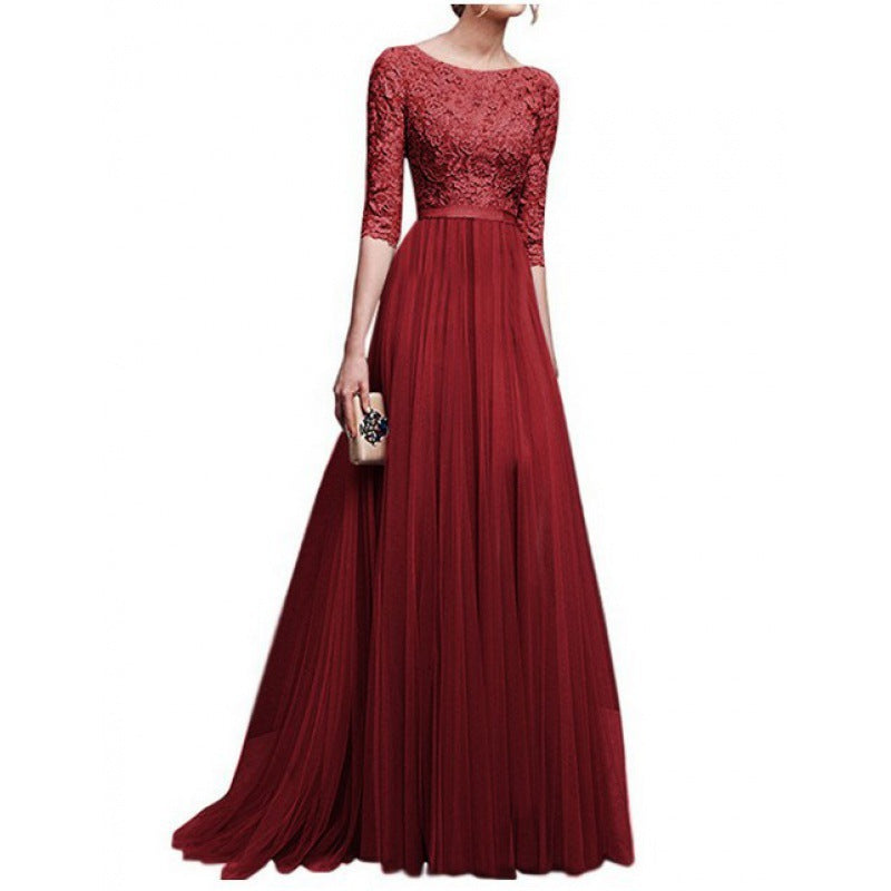 Damen Abendkleid mit eleganter Spitzenoberfläche und voluminösem Rock Drune