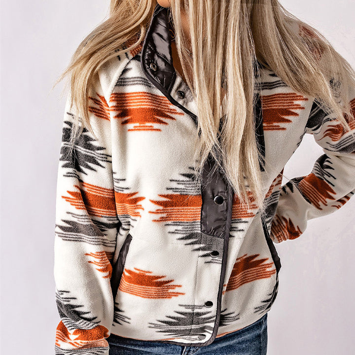 Damen Kuschelige Fleecejacke mit modernem Muster und praktischen Druckknöpfen Drune