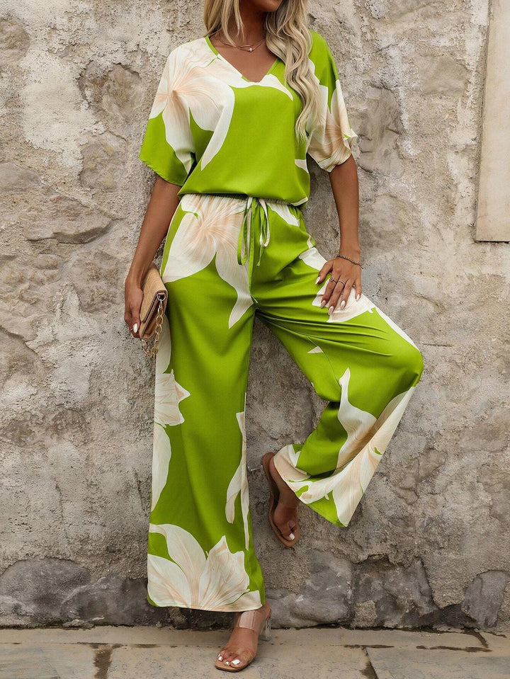 Damen entspanntes Jumpsuit mit floralem Design und elastischem Bund Drune