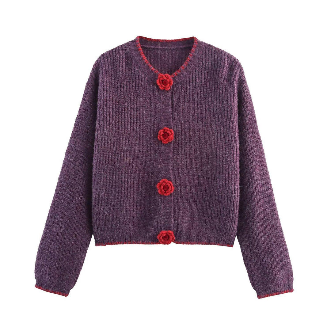 Damen Strickjacke mit Blumenapplikationen Drune