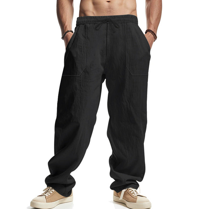 Herren nan lockere Leinenhose mit elastischem Bund, Tunnelzug und großen Eingrifftaschen Drune