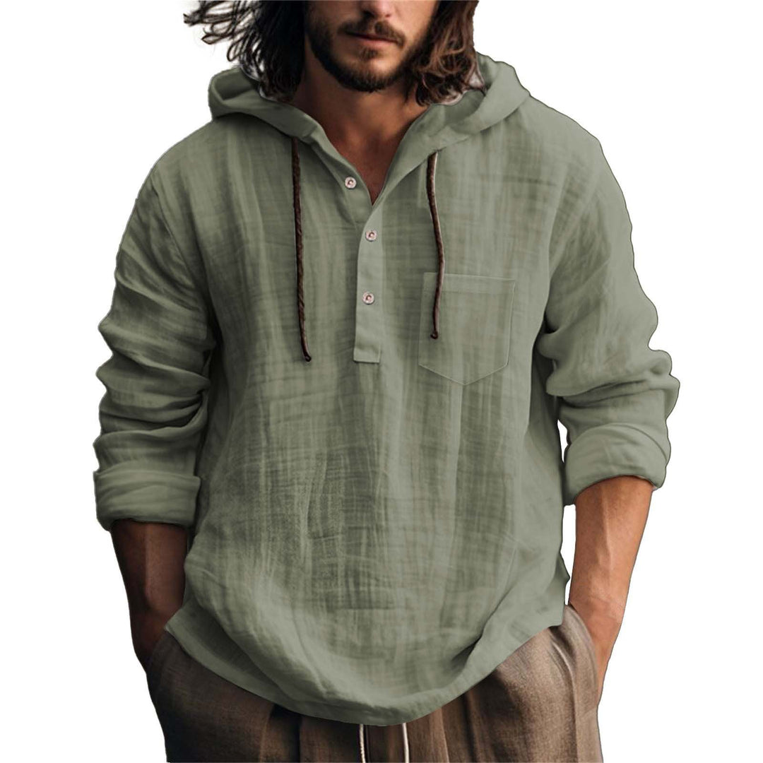 Herren lässiges Kapuzenshirt mit Knopfleiste und Brusttasche Drune