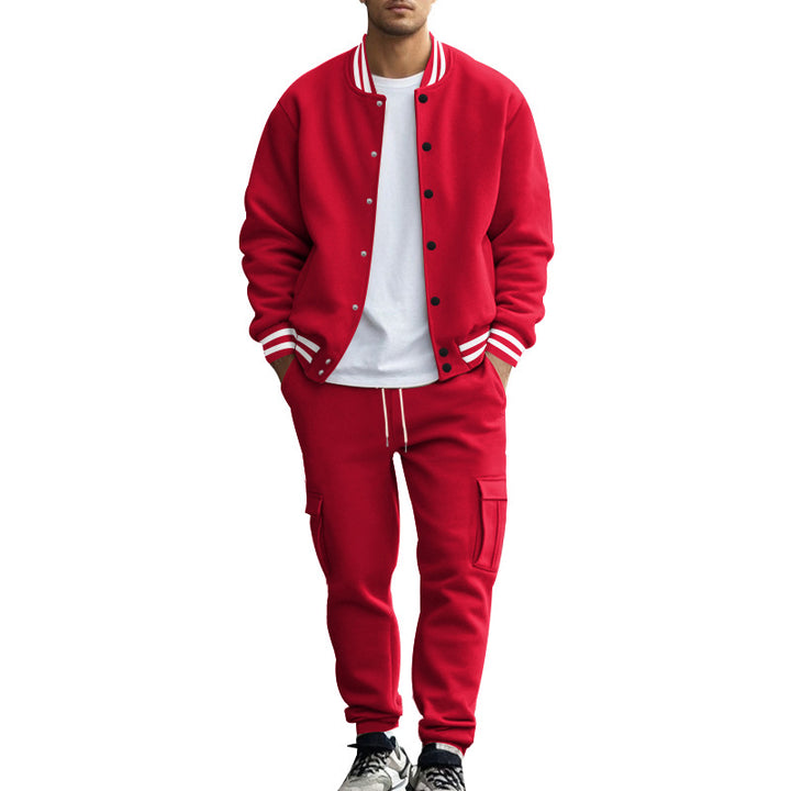 Herren nan sportives College-Set aus Sweatjacke mit Druckknöpfen und Cargo-Jogginghose mit Tunnelzug Drune