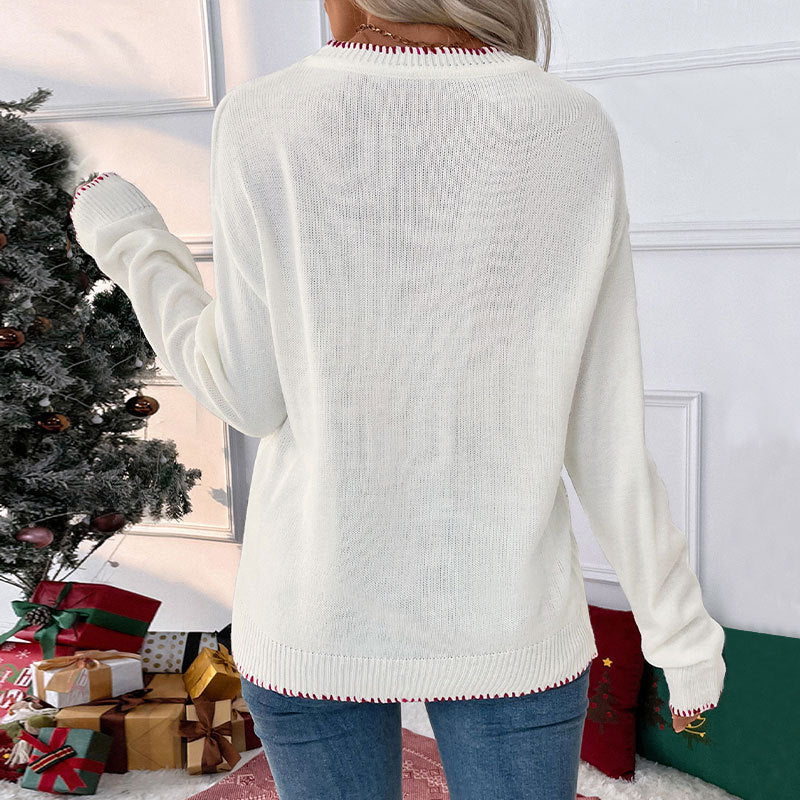 Damen Strickpullover mit festlichem Schleifenmotiv und lässigem Schnitt Drune