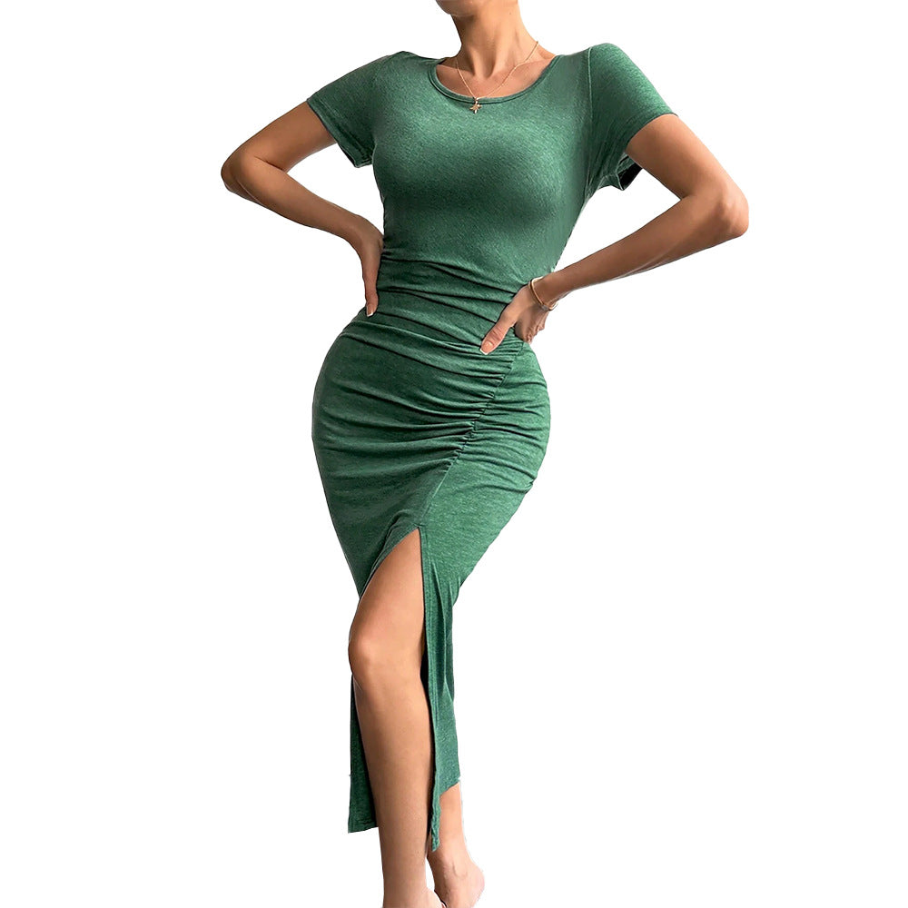 Damen figurbetontes Wickelkleid mit seitlichem Schlitz und Rüschendetails Drune