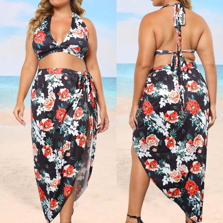 Damen Bikini-Oberteil mit floralem Design und hochgeschnittenem Rock Drune