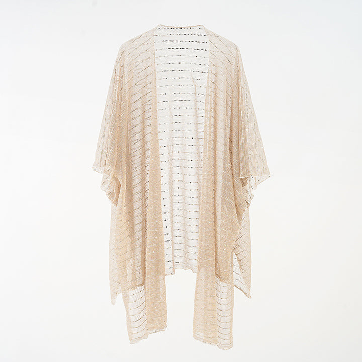 Damen Eleganter Kaftan-Überwurf mit fein gehäkeltem Design und asymmetrischen Kanten Drune