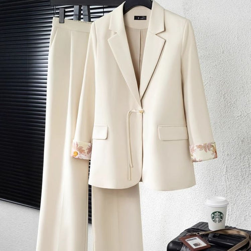 Damen elegantes Blazer-Ensemble mit floralem Innenfutter Drune