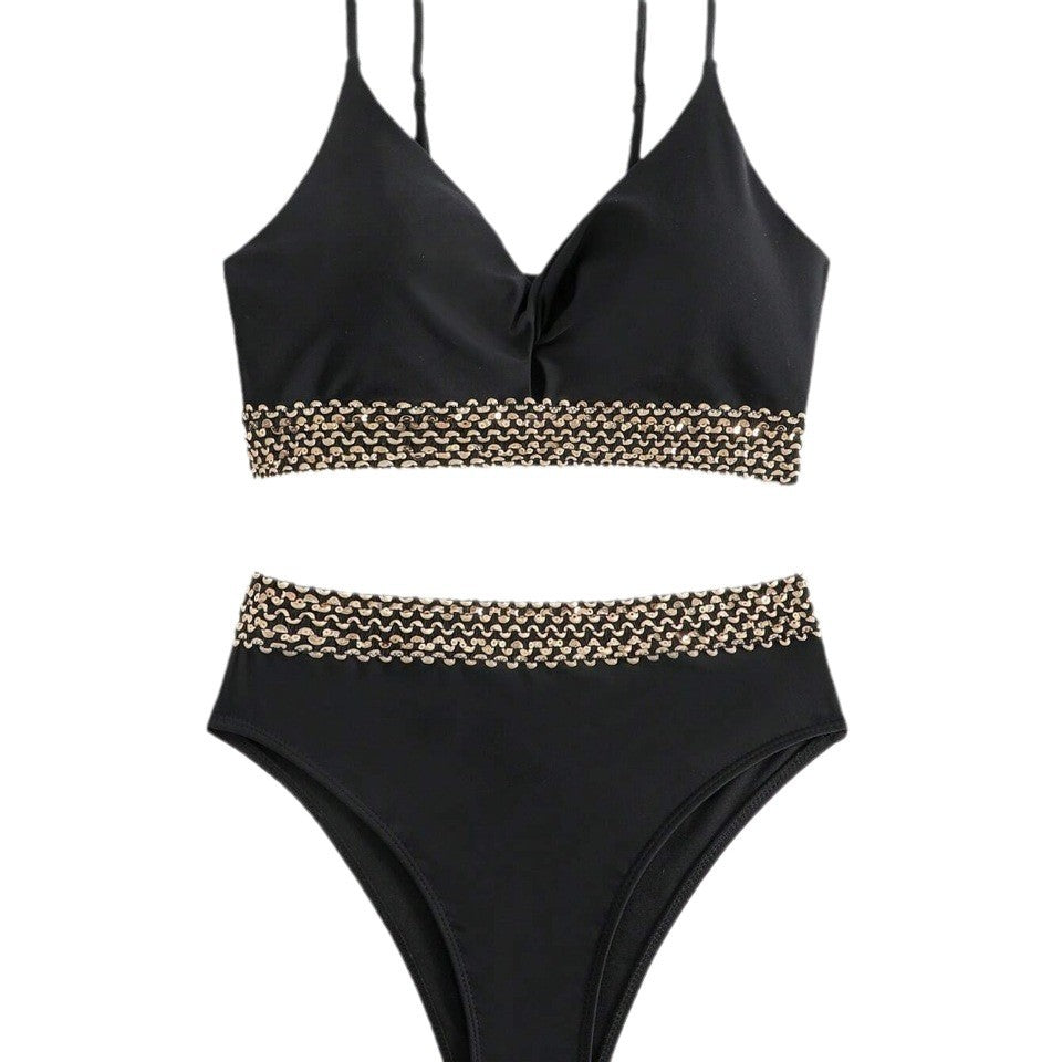 Damen Hochgeschnittener Bikini mit eleganter Kettenverzierung Drune