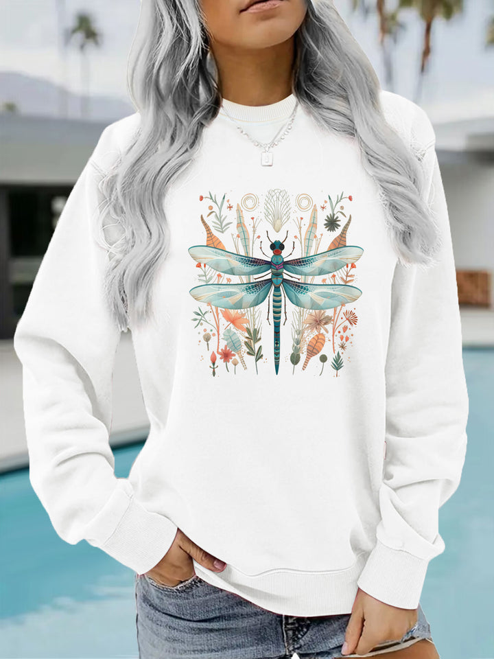 Damen Sweatshirt mit einzigartigem Libellen-Print und botanischem Design Drune