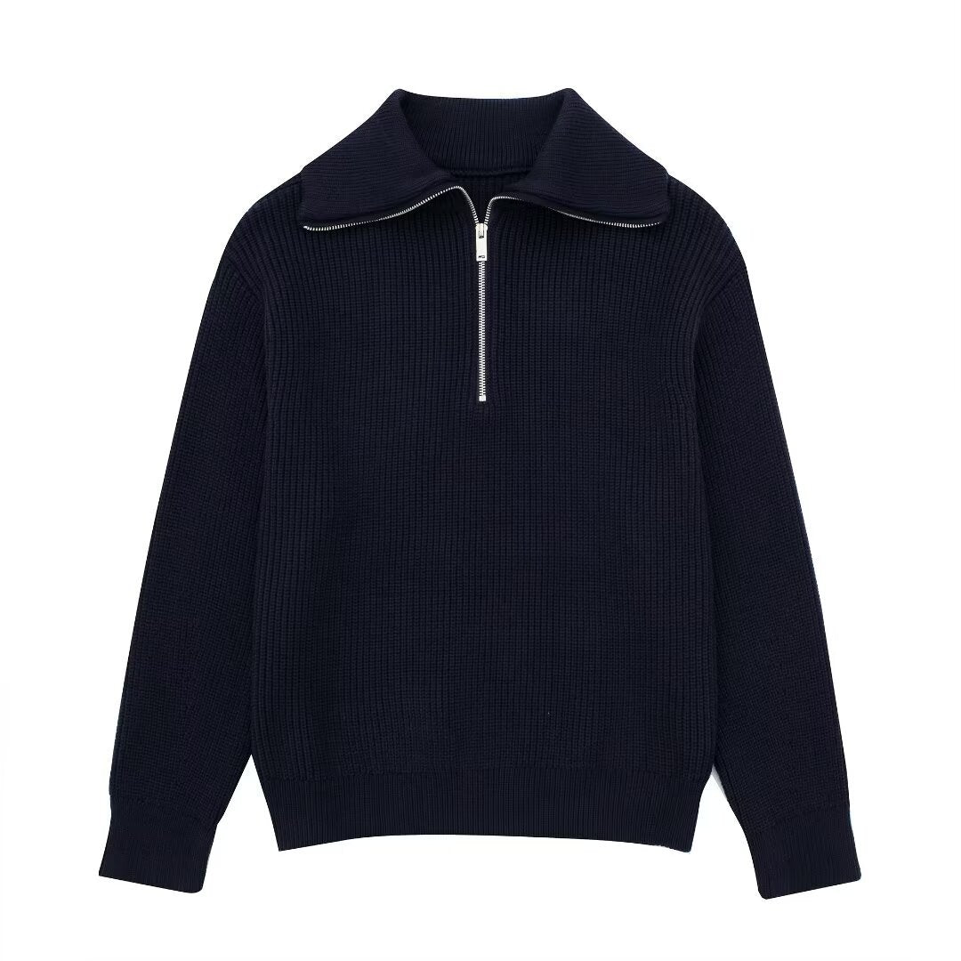 Damen Strickpullover mit hohem Kragen und Reißverschluss Drune
