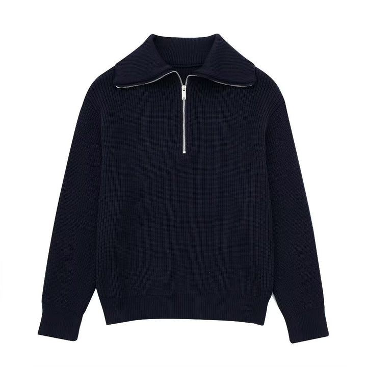 Damen Strickpullover mit hohem Kragen und Reißverschluss Drune
