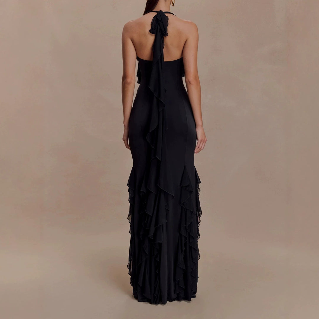Damen Elegantes Langarm-Maxikleid mit Rüschendetails Drune