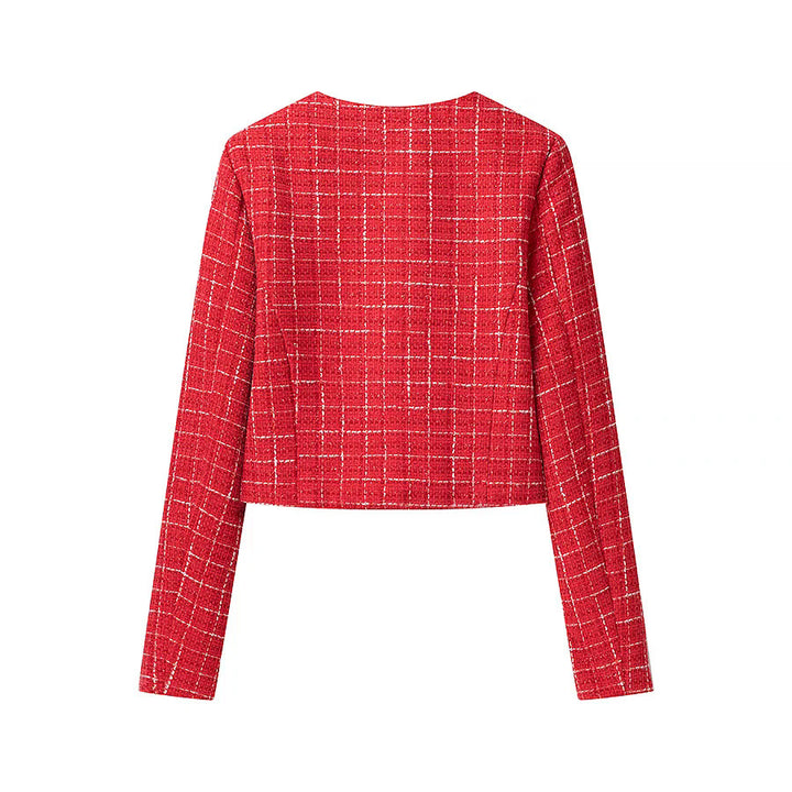 Damen Kurzjacke im klassischen Karomuster mit dekorativen Knöpfen Drune