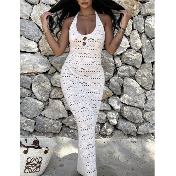 Damen Häkel-Maxikleid mit modischen Cut-Outs und lockerer Passform Drune