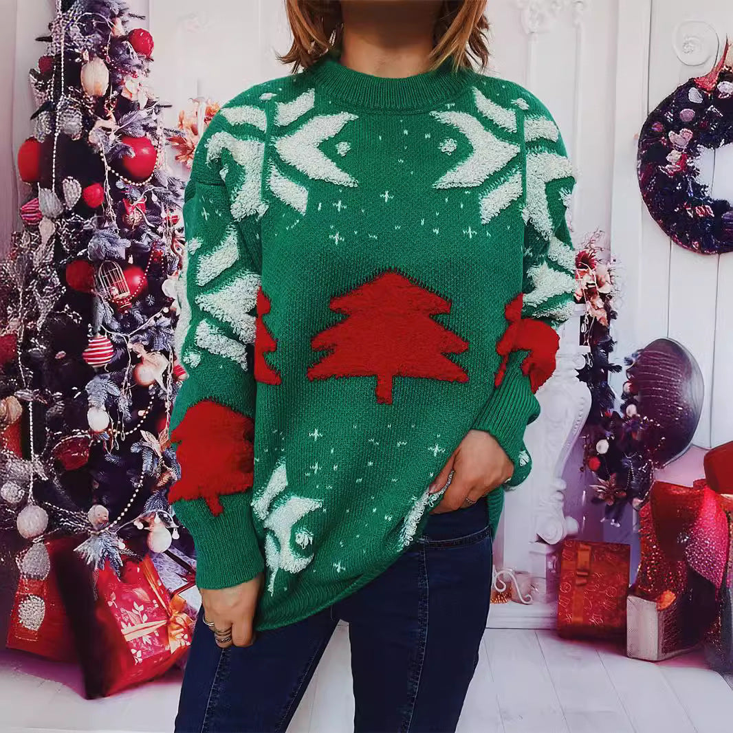 Damen lässiger Pullover mit festlichem Wintermotiv Drune