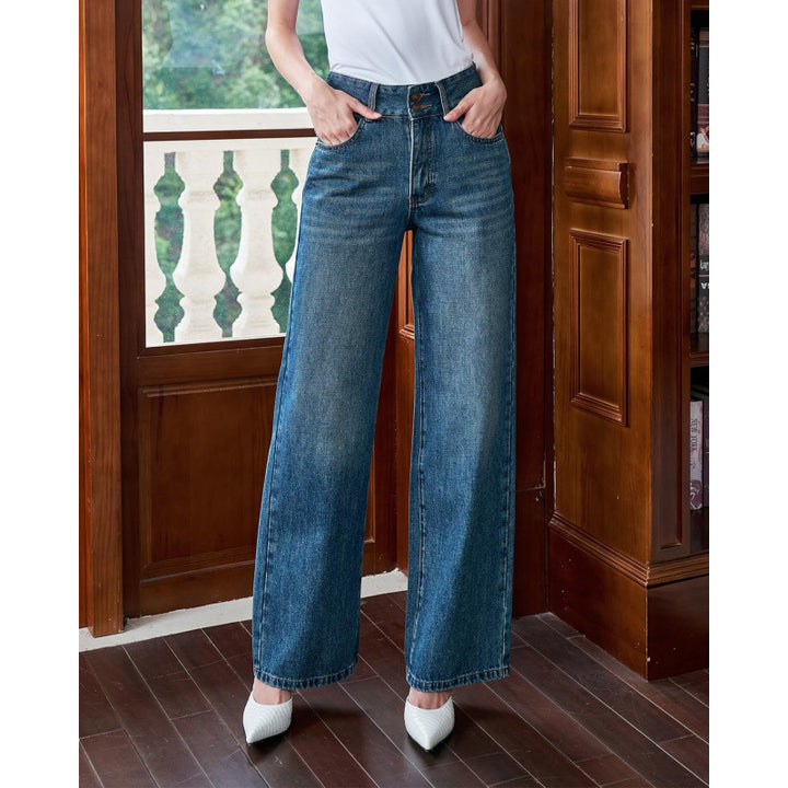 Damen Weit geschnittene Jeans mit hohem Bund und klassischem Denim-Look Drune