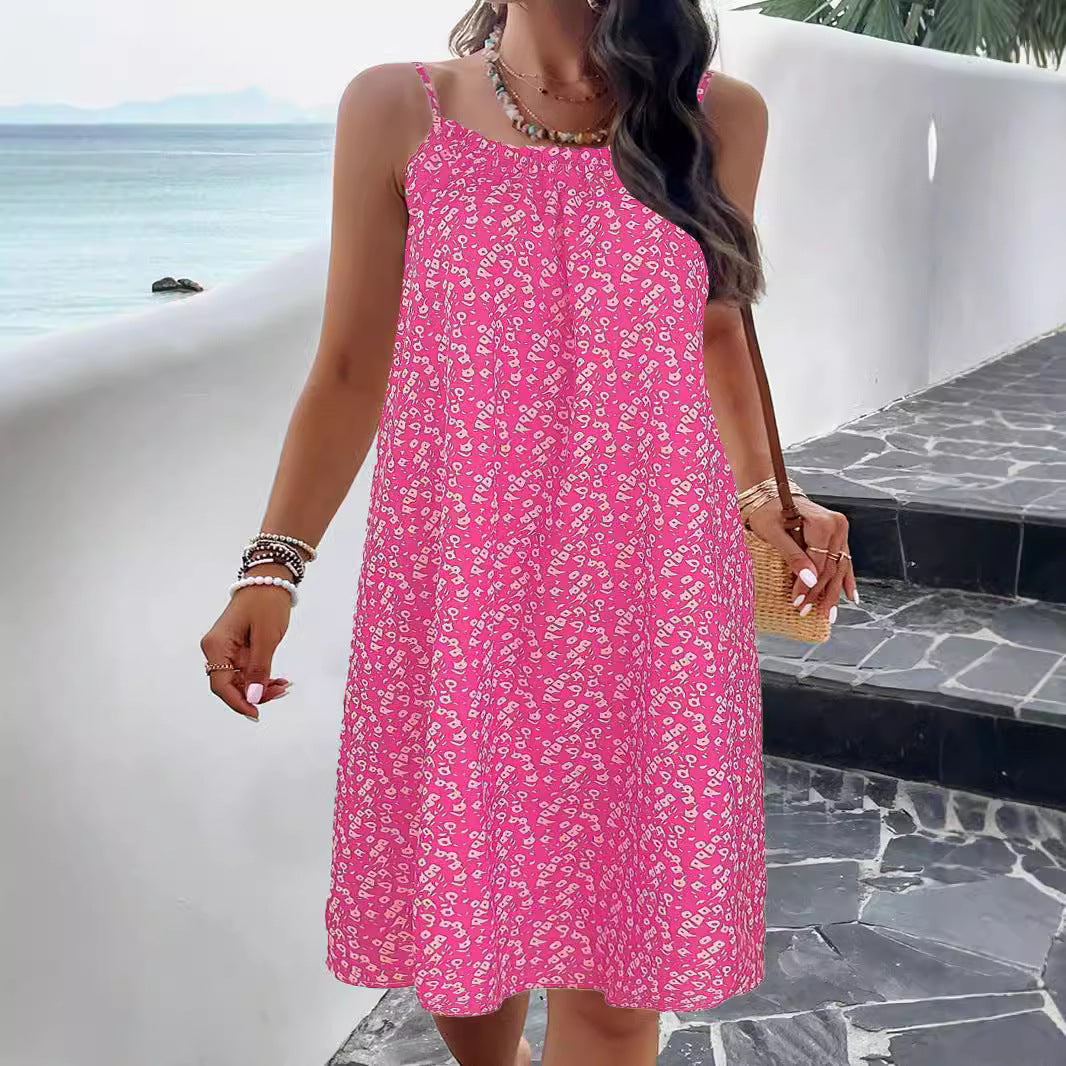 Damen ärmelloses Sommerkleid mit elastischem Bund und floralem Muster Drune