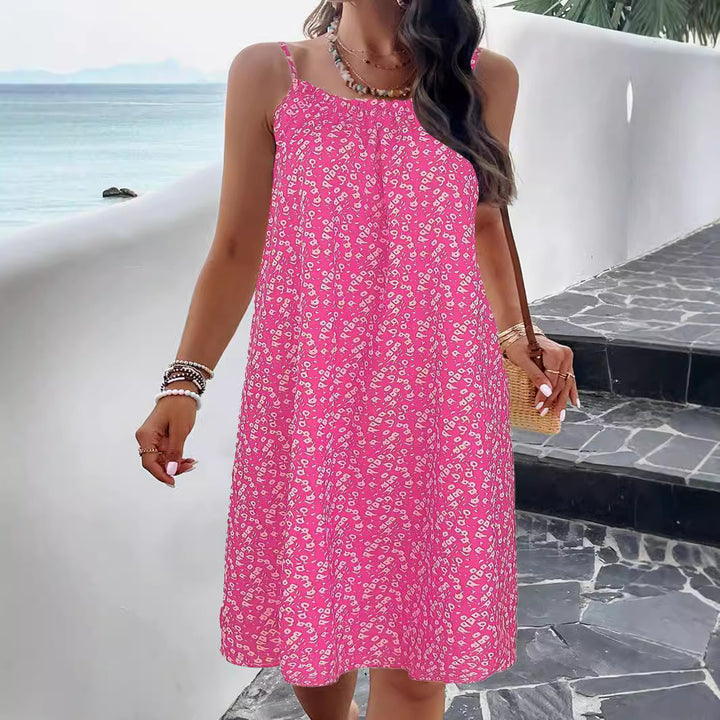 Damen ärmelloses Sommerkleid mit elastischem Bund und floralem Muster Drune