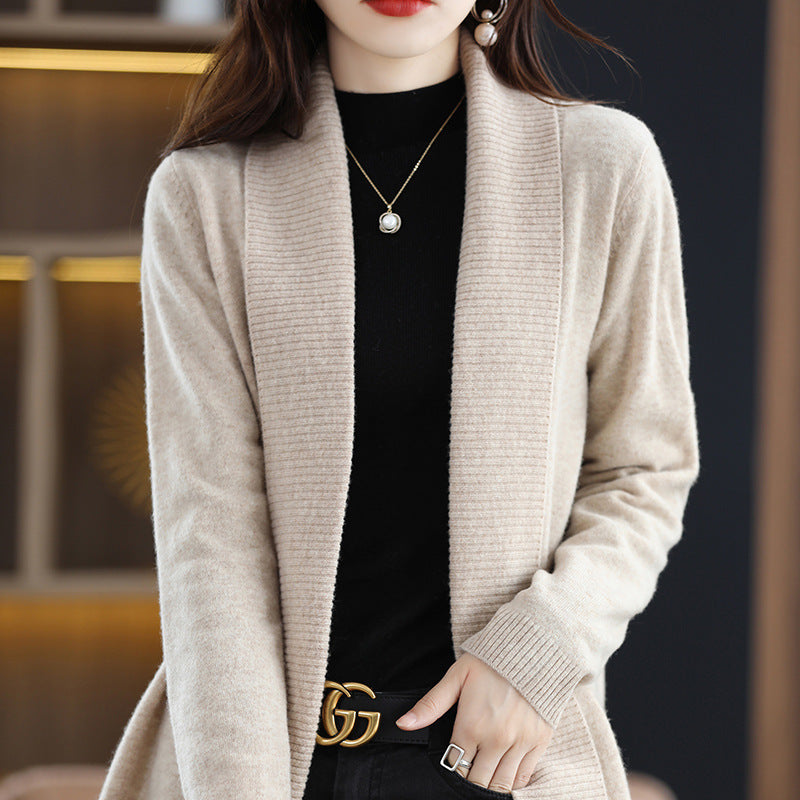 Damen Strickjacke mit eleganten Rippenstrukturen und offenem Schnitt Drune