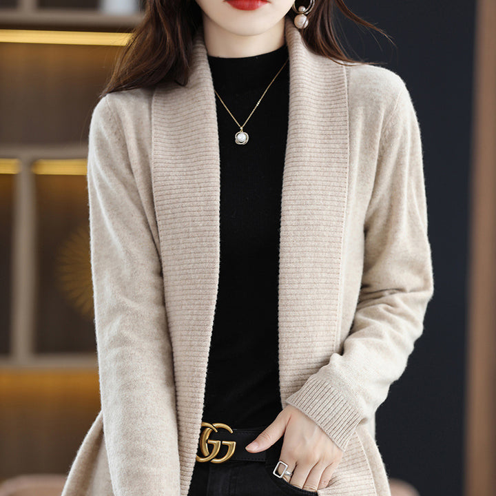 Damen Strickjacke mit eleganten Rippenstrukturen und offenem Schnitt Drune