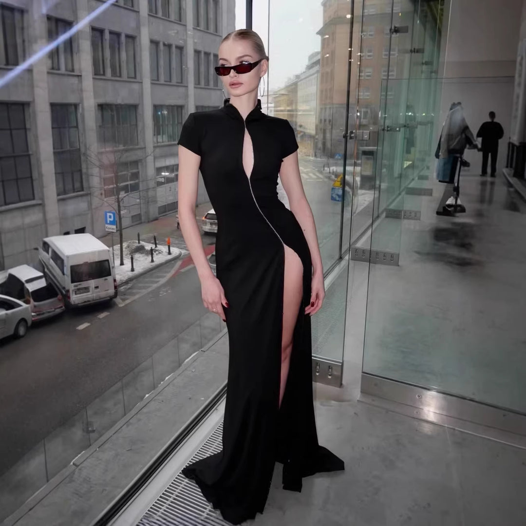 Damen Elegantes Maxikleid mit raffinierten Knopfdetails und seitlichem Schlitz Drune
