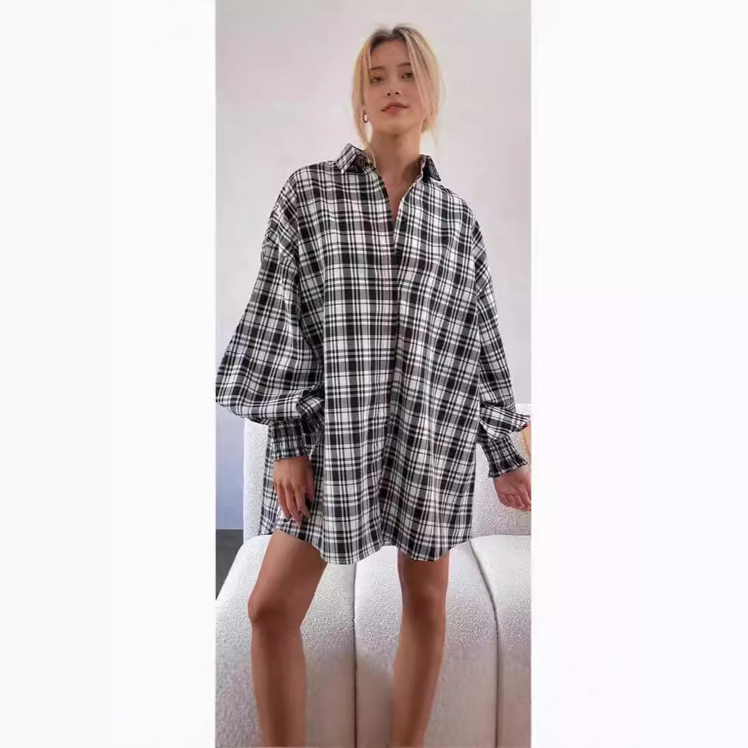 Damen Karierte Oversize-Hemdshirt mit lässigem Schnitt Drune
