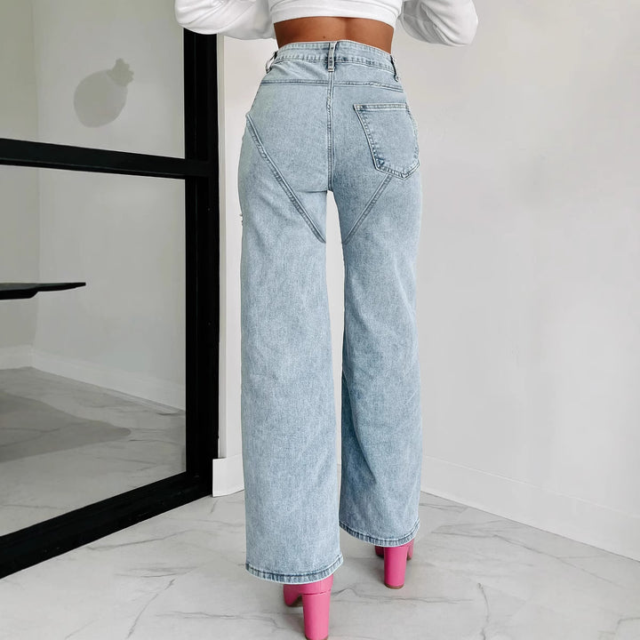 Damenweite Jeans mit Cut-Out-Details und eleganten Fransen Drune