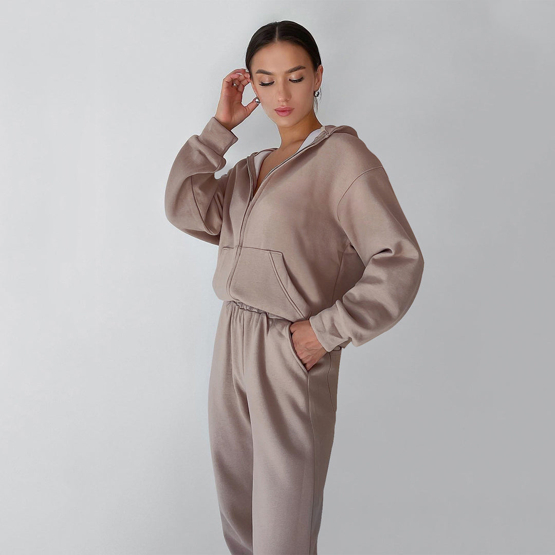 Damen entspannter Fleece-Loungewear-Anzug mit Kapuze Drune