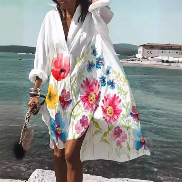 Damen nan luftiges Strandkleid Kaftan mit tropischem Blattprint und weitem Schnitt Drune
