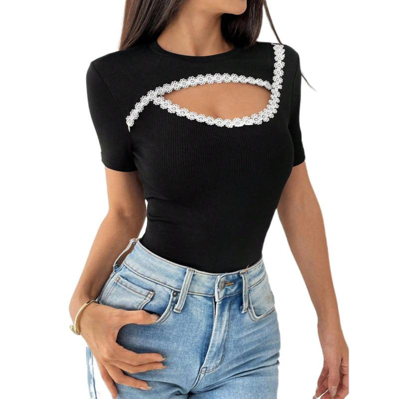 Damen Figurbetontes Bodysuit mit feinem Spitzenbesatz Drune